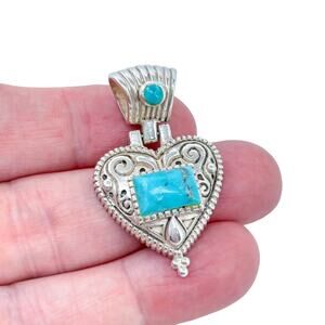 Estate Sterling Silver 925 Turquoise Composite Heart Pendant